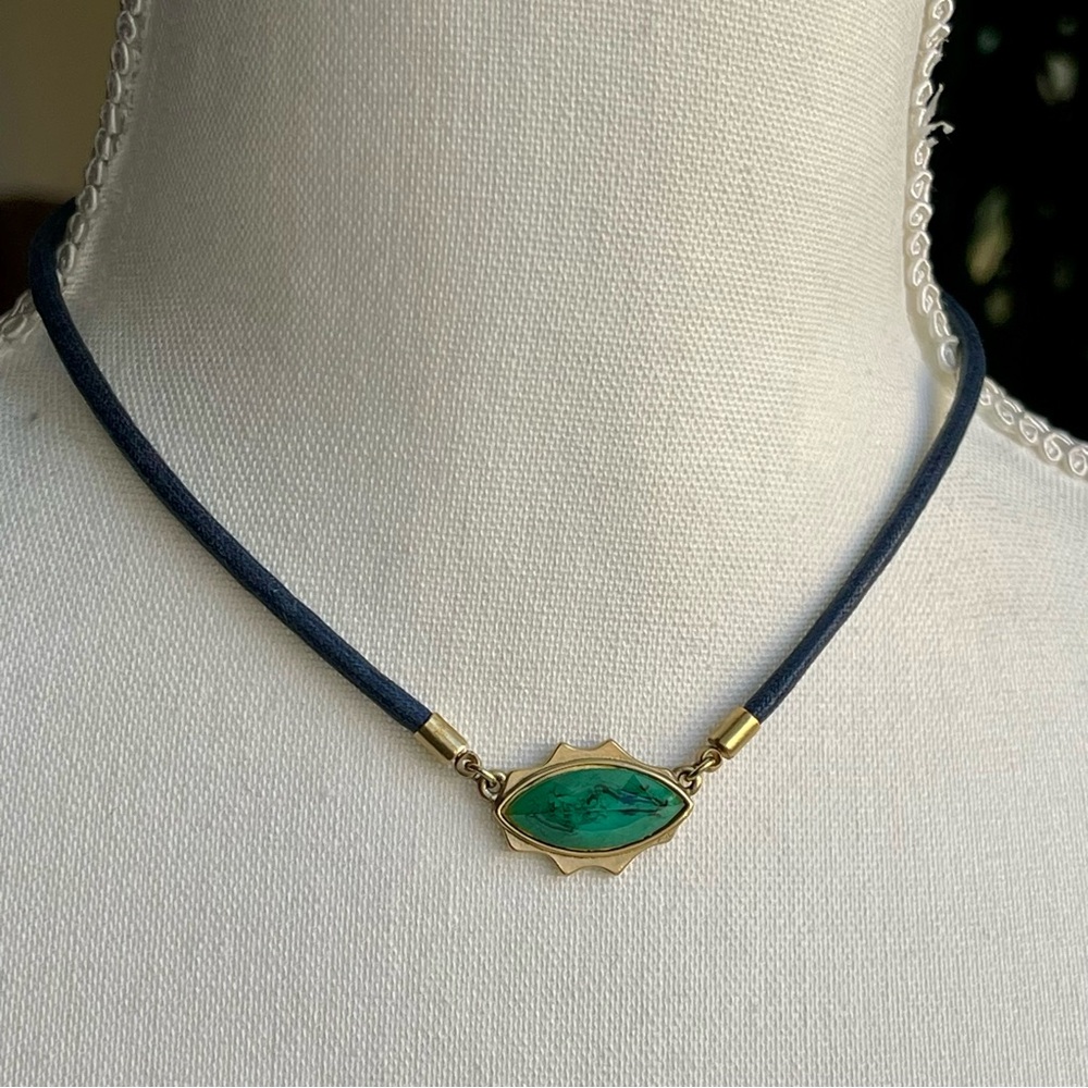 Sam Edelman | Green Pendant lightweight Navy Cord Gold Accents Choker Necklace